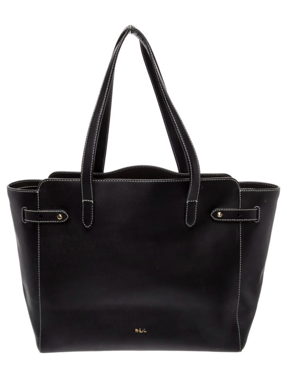 Lauren Ralph Lauren Black Leather Tote Bag Large Shoulder Purse Classic Vintage